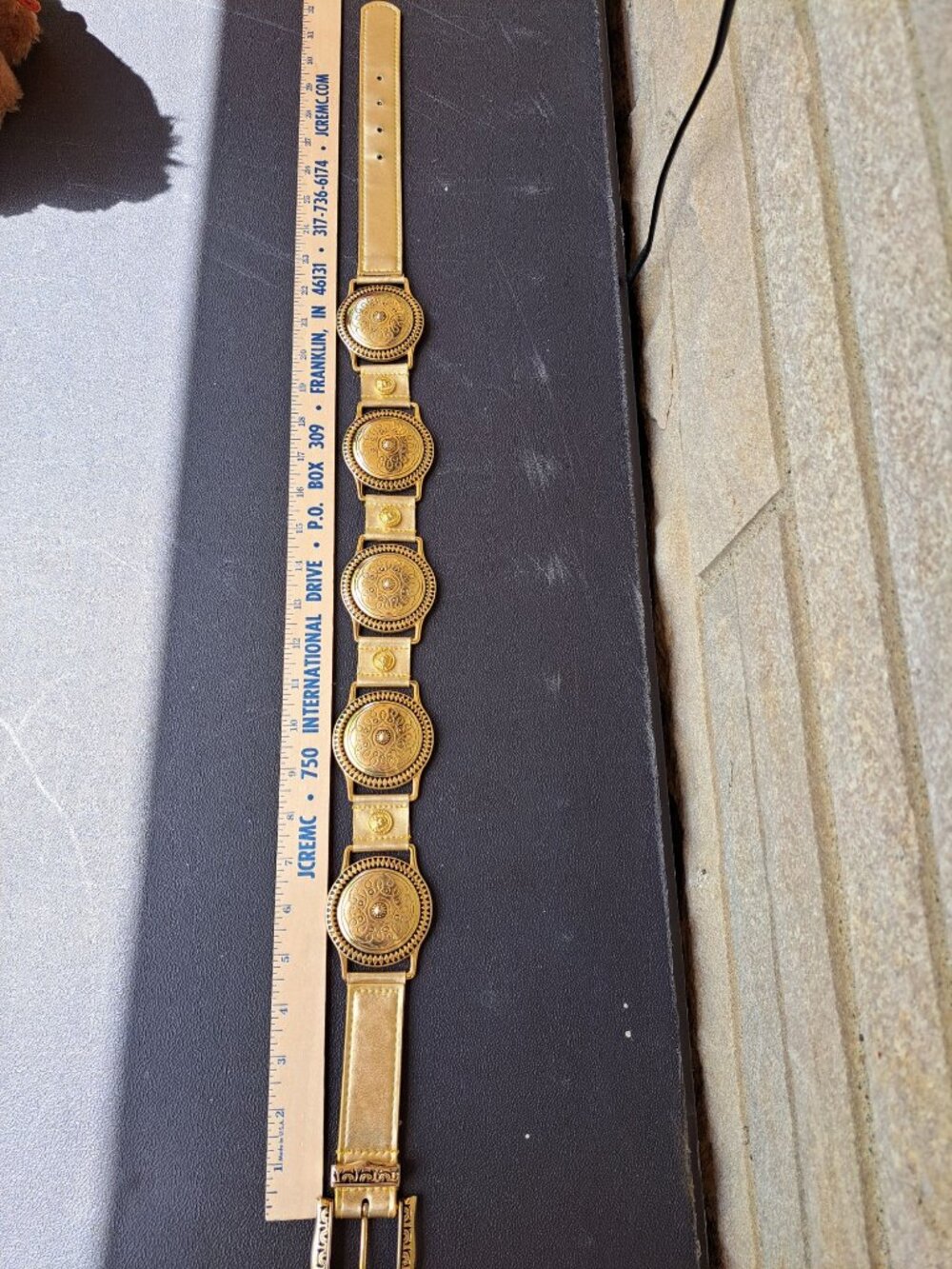 Vtg Captiva Gold PU Leather Medallion Belt Small 80's Gypsy Festival - Picture 6 of 11